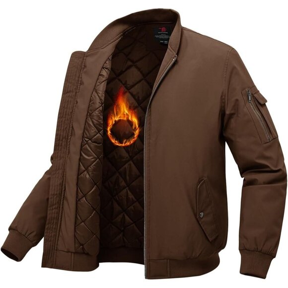 Mens X-Large TBMPOY TRR Brown Bomber Jacket Quilted Lining Zip Arm Pocket XL - Picture 3 of 9